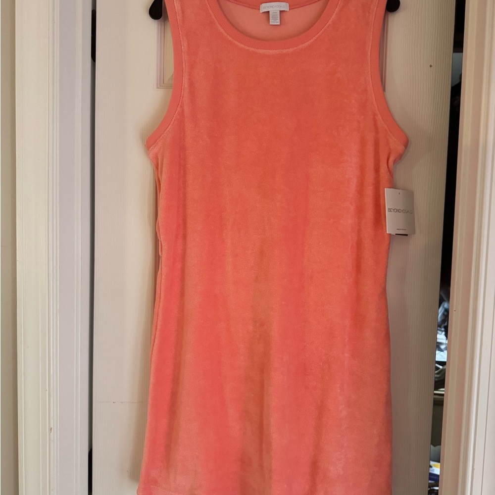 NWT Beyond Yoga. L Coral Sleeveless Terry Cloth Shift Dress